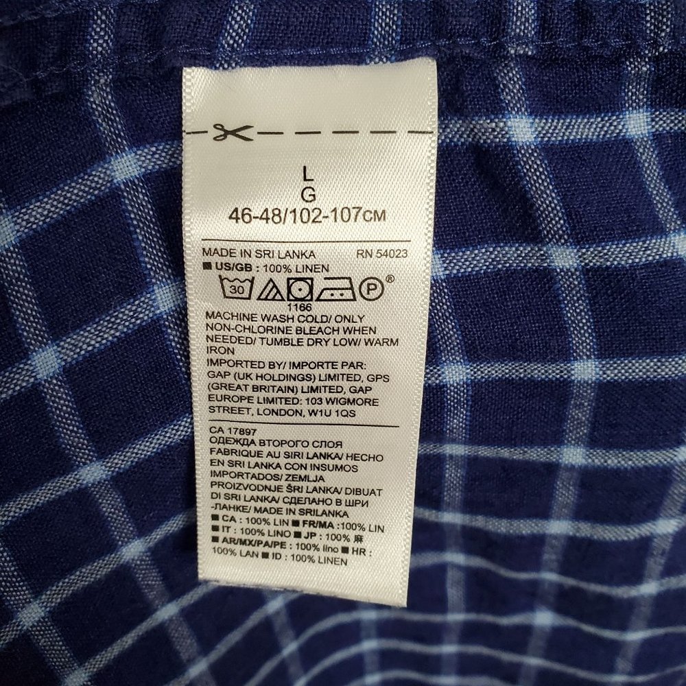 Banana Republic Mens Size L Shirt 100% Linen Camden Standard Fit Windowpane Blue - Picture 9 of 12